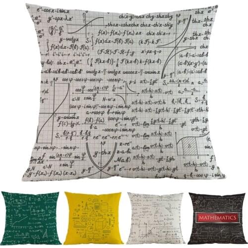 Hand Painted Style Blackboard Mathematical Formula Coordinate Curve Pattern PillowCase Home School Sofa Decoration Cushion Cover