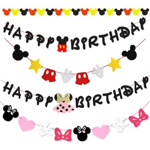 Happy Disney Minnie Mickey Mouse Non-woven banner party one years old baby girl favor birthday DIY banner Party Collection decor