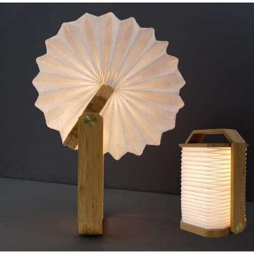 LED Hand Lamp, Wood & Paper Hanging Folding Lantern, Organ Book Light for Home, Office, Travel, USB Rechargeable