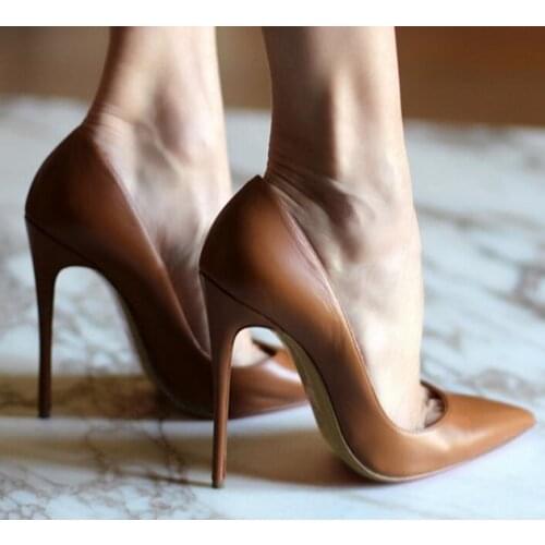 Women High Heels Shoes Patent Leather 12 cm Pointed Toe Stiletto Heels Pumps Slip On Shallow Dress Shoes Female Shoes On Sale