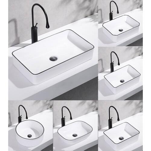 Art Above Counter Wash Basin Household Small Size Ceramic Wash Basin Single Basin Balcony Bathroom Sinks White Vessel Sink