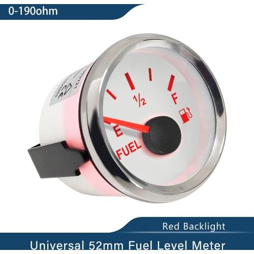 52mm Fuel Level Gauge Meter 0-190ohm for Boat Yacht Car Truck with Red Backlight 9-32V for Car Boat