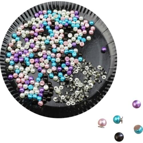 100Sets 6MM Color Imitation Pearl Rivets Studs DIY Garment Leather Shoes Accessories Beads Spikes Wedding Decor Rivets Pearls