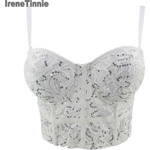 Women Padded Sexy Wear New Fashion Sleeveless High Street Mesh Push Up Night Club Bralette Bustier Cropped Top Vest Corset