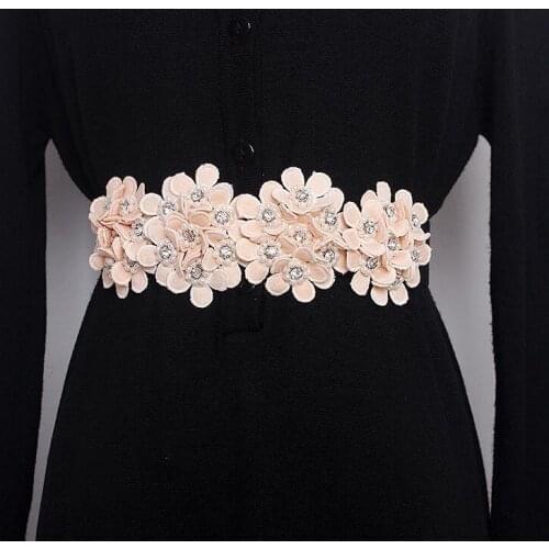 Womens runway fashion flower beaded elastic Cummerbunds female Dress Corsets Waistband Belts decoration wide belt R3225