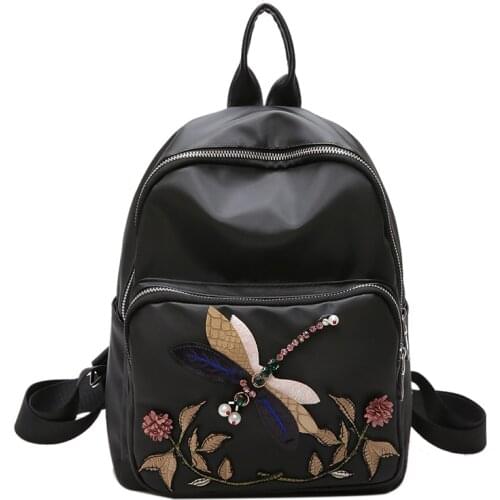 SJ Women Backpack Schoolbag Braccialini Brand Style Handicraft Design Art Cartoon Decoration Dragonfly Folk Style Travel Bag
