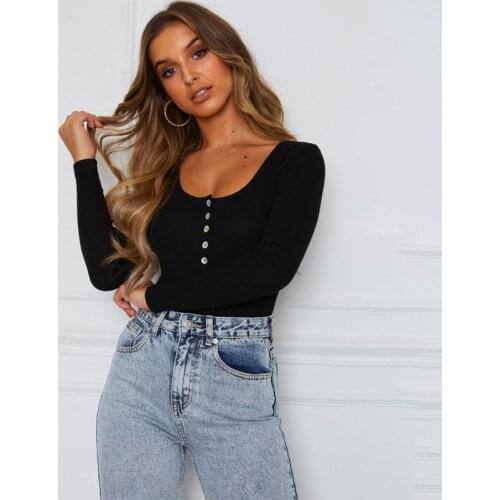2019 New fashion Sexy Winter Autumn Long Sleeve Women Bodysuit Bodycon Square Neck Sheath Basic White Black Women Top