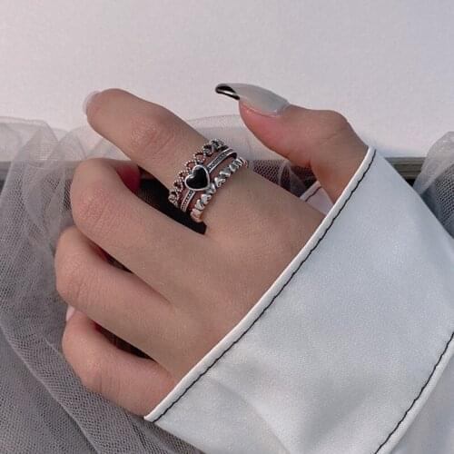 Silvology 925 Sterling Silver Multilayer Heart Rings Vintage Creative Japan Korea Temperament Rings for Women Festival Jewelry