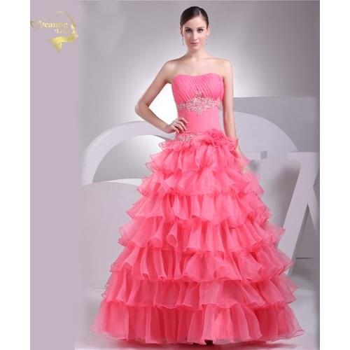 Jeanne Love New Arrival Prom Dresses 2020 A Line Floor Length Tiered Prom Gown SleeveLess Organza Lace Eevnt Dress OP0845