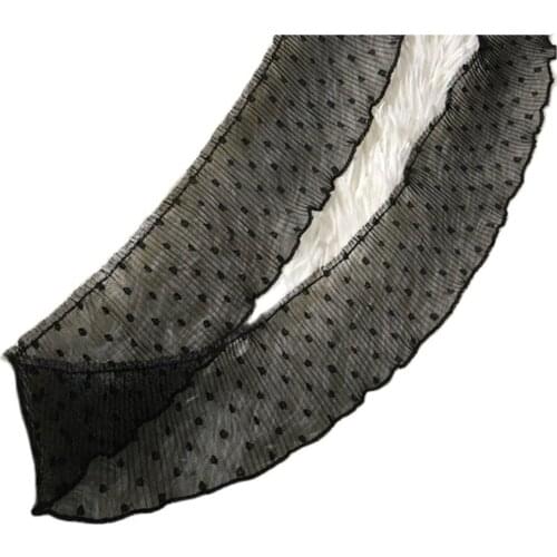 1Yard Elastic Guipure Pleated Dot Lace Ribbon Black Lace Fabric Tulle Trim 7cm Sewing Clothes Decorations dentelle encaje KQ24