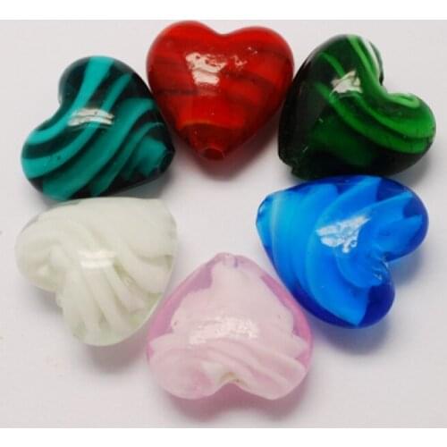 200pcs Handmade Pearlized Heart Lampwork Beads Mix Color 20x20x13mm, Hole: 1.5mm F50