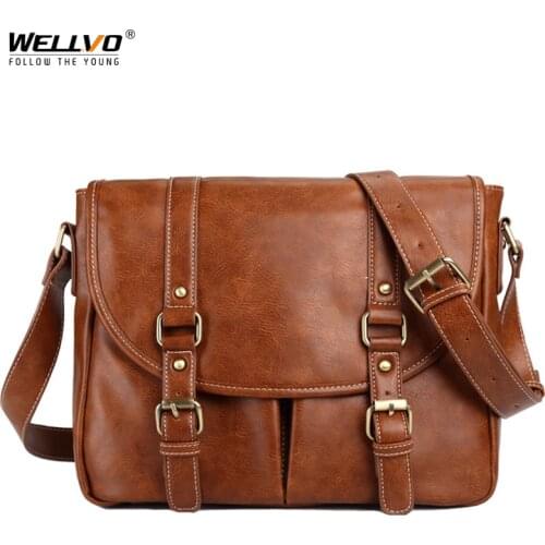 2021 Vintage PU Leather Handbags Men‘s Messenger Shoulder Bag Laptop High Quality Anti Theft Casual Simple Crossbody Bags X122C