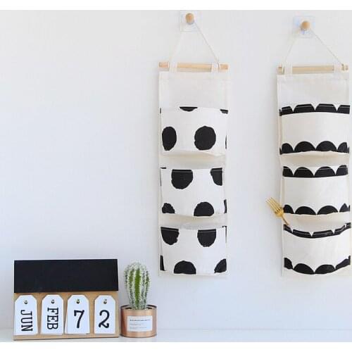 3 bags of wall-mounted storage bag wall cotton and linen cloth art hanging storage bag style Nordic simple hanging bag