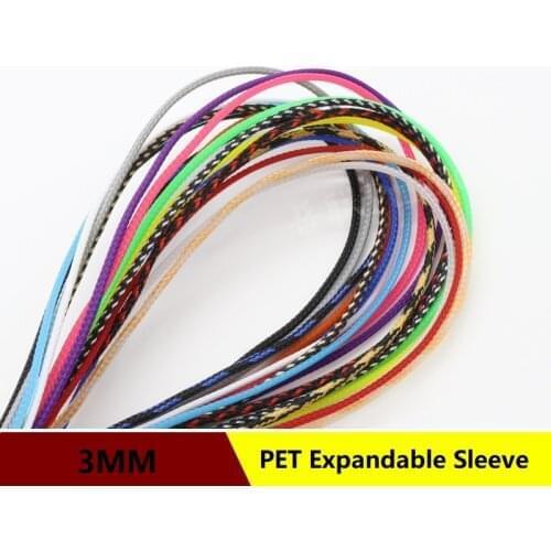 5/10M-PET Expandable Cable Sleeve 3mm Tight Braided High Density Hardness Insulate Line Protect Wire Wrap Sheath Solid Color