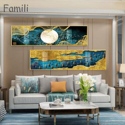 Abstract golden canvas painting banner bedside posters and print modern wall art pictures for living room bedroom home décor