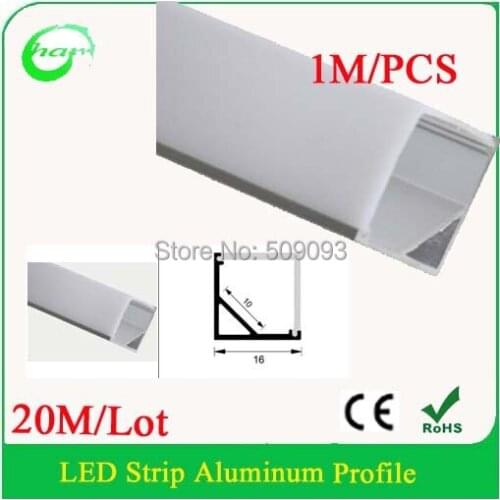 20M/Lot V Shape 1616 aluminum corner profile for width up to 10mm 3528/5050 led strips right angle