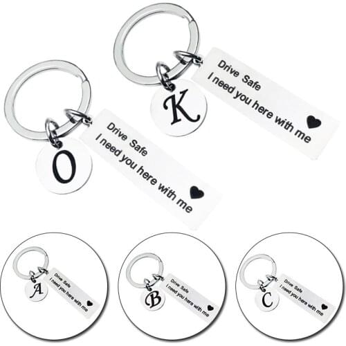 Drive Safe Keychain A-Z 26 Initials Lettering Men Women Boyfriend Husband Key Chain Birthday Chritsmas Fathers Day Gifts