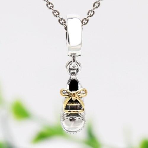 New Original 925 Sterling Silver Bead Baby Shoe Dangle Charm Clear CZ Fit Pandora Bracelet Necklace DIY Women Jewelry