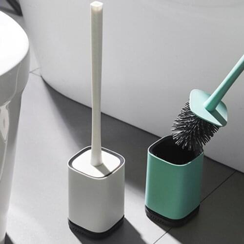 Household Wall-Mounted Soft Hair Silicone Head Toilet Brush Without Dead Angle Long Handle Bathroom Cleaning Tool Set With Base
