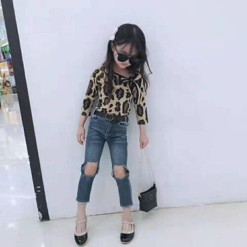 Spring Autumn girls pants baby pants jeans for baby fashion Hole Washed skinny ankle-length jeans for kids 2T to 12T yrs