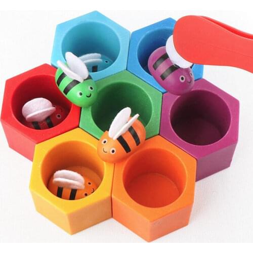 Wooden toys Children Montessori early education Clip catch bee sensory toys for kids hand-eye coordination