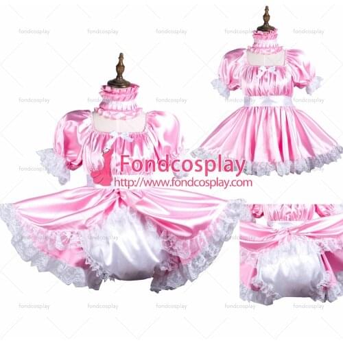 Sissy maid satin dress lockable Uniform cosplay costume Tailor-made[G3736]