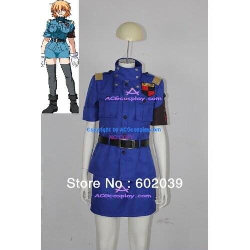 Hellsing Seras Victoria blue uniform cosplay costume dark blue version include white gloves and belts
