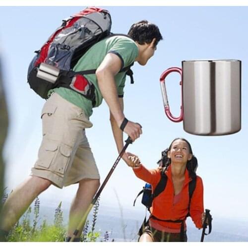 Hot Stainless Steel Portable Sports Mountaineering buckle Folding Handgrip Travel Coffee Mug Outdoor survival wild water tea cup