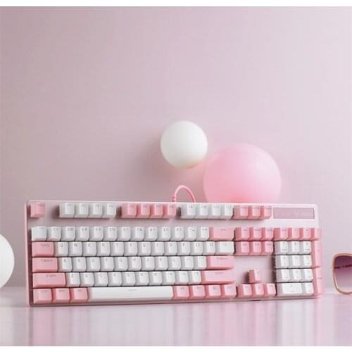 New Rapoo V500PRO Strawberry milk gaming keyboard Pink white wired backlight Mechanical game keyboard mouse set for girl
