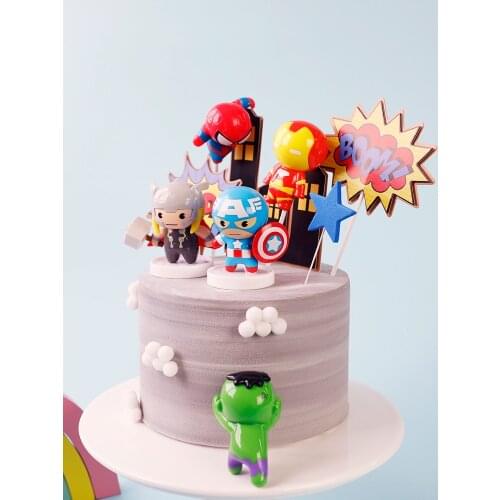 Hero Toy Boy Birthday Cake Topper Hulk Captain Iron man Thor Odinson Childrens day Cake Baking Supplie Mini Toys For Kids Gifts