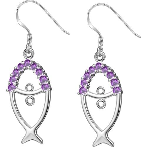 Inlay purple zircon fish high quality Silver Earrings for women fashion jewelry earrings /WRFGHTQQ SEADVYWF