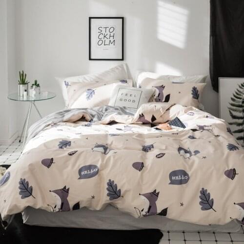 Fox Cartoon Print Bedlinen Single Queen Double King Size Bedding Sets 100% Cotton Duvet Cover Set