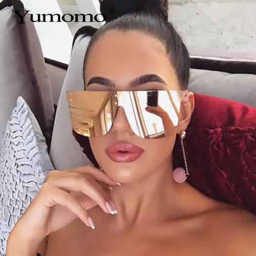 Square fashion unique mirror sunglasses ladies mens brand designer oversized reflective pink glasses female glasses UV400