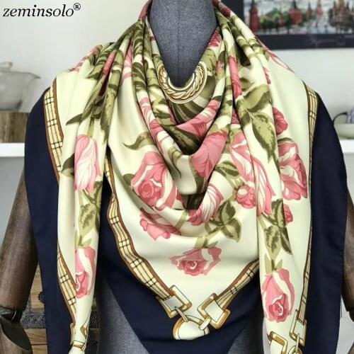 Square Scarves For Women Foulard New Design Floral Bandana Luxury Brand Silk Scarf Womans Scarves Shawls Stoles 130*130cm