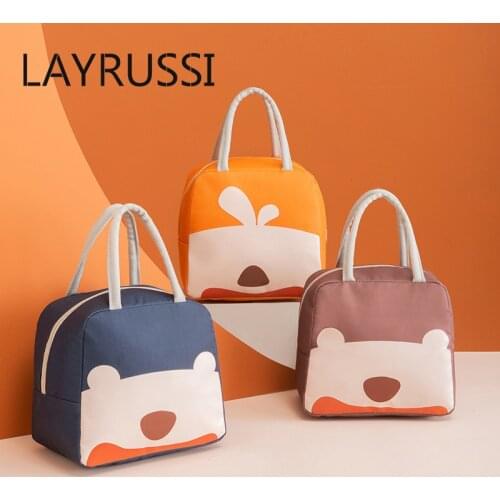 LAYRUSSI Cartoon Animal Lunch Bag Handheld Oxford Aluminum Foil Thermal Food Bag Students Insulation Bag Tote Picnic Supplies