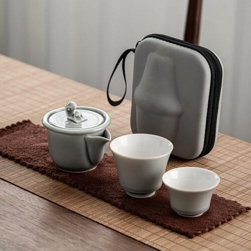 Ice Gray Glaze Quick Cup Japanese Style Kung Fu Tea Set One Pot Two Cups Outdoor Portable Travel Tea Set Tea Set Chinese Gaiwan