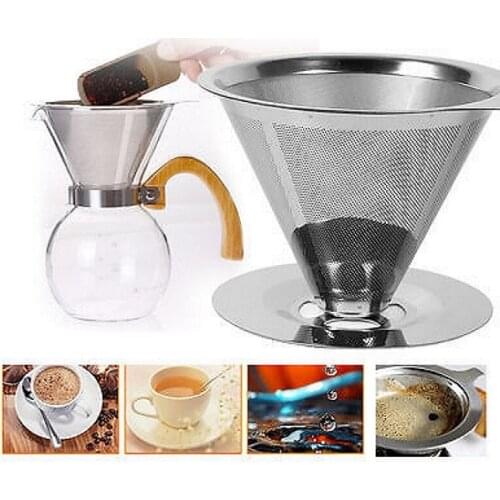 Refillable Coffee filter cup Bar Coffee Dripper One Layer Stainless Steel Bar Strainers Pour Over Cone Dripper Coffee Strainer