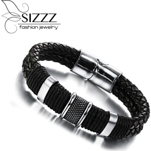 Fashion Jewelry Handmade Accessories Genuine Leather Weaved Bracelets Casual Bangles Bicycle Motorcycle Gift for Cool Men