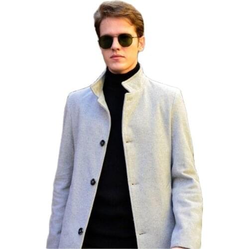 Mens Gray Slope Collar Cachet Coat 2021 Autumn Winter Season Outwear Slim Fit Front Button Closure Regular Casual Fashion
