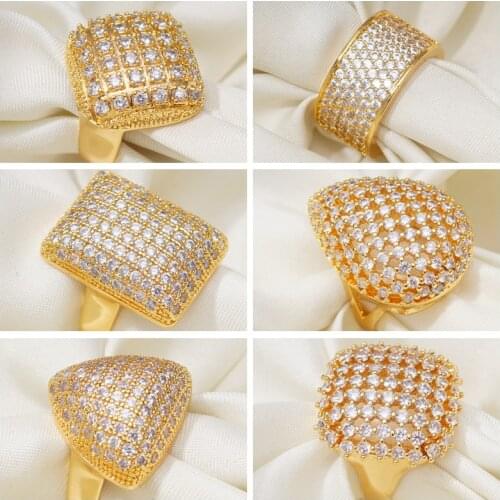 Exaggerated Gorgeous Wedding Unique Gold Color Rings for Women Middle East Style Pave CZ Trendy Dubai Jewelry Dropshipping