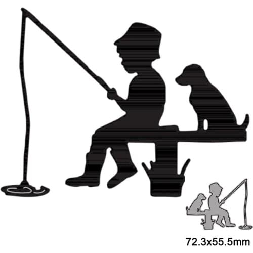 Fishing Kid And Dog animal For Scrapbooking Embossing Paper Album Card Making Decoration Template Knife Mold New Dies 2021 New