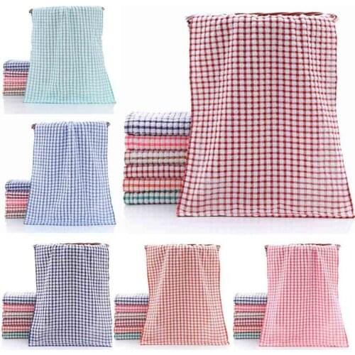 1pcs Cleaning Cloth Tea Towels Kitchen Plaid Dish Cotton Absorbent Cloths Dishcloth Handkerchief Lattice Towel 64*42CM