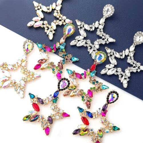 Earrings 2021 Trend Super Flash Claw Chain Series Five-Pointed Star Love Heart Shape Glass Drill Rhinestone Hanging Earrings