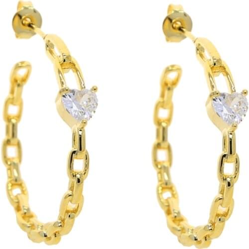 Cuban Link Chain Band Circle Hoop Earring Simple Single Heart Square Cubic Zirconia Geometric Fashion Jewelry