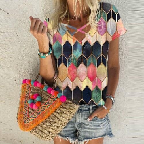 Oversized V Neck T Shirt Women Tops Summer Clothes For Women T-shirts Plus Size Vintage Women Clothing Camisetas De Mujer