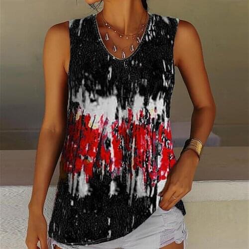 Women Tank Top Fashion Sleeveless O-Neck Tie dye Print Vest Tops Casual Plus Size Female Pullover Top Shirts Women Tunics Tee