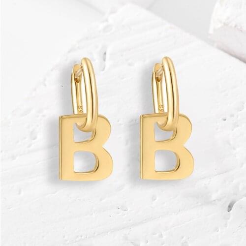 The Letter B Pendant 925 Sterling Silver Geometry Hoops Earrings For Womens Personalized Party Wedding Fine Jewelry