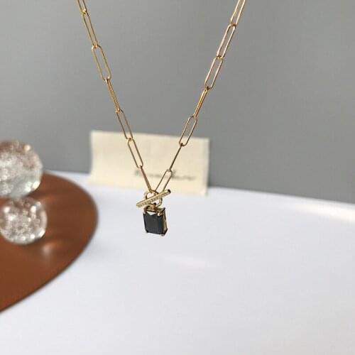 Morivovog 925 Sterling Silver Square Black Zircon Necklace for Women Japan Korea Elegant Wide Chain Necklace Fashionable Jewelry