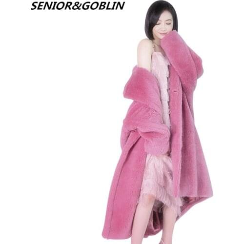 Winter Thick Solid Color Wool Coat Women England Style Long Faux Lambswool Woolen Coats Warm Women Tops 3 Colors S-XL Parka