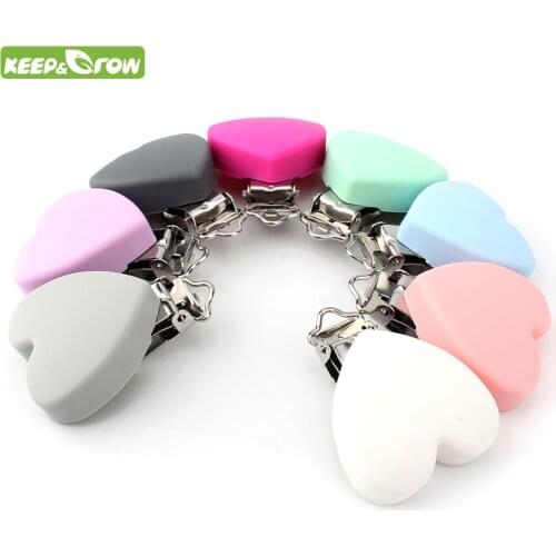 KEEP&GROW 10Pcs/lot Heart Shaped Pacifier Holder Clip Silicone Metal Nipple Clasps For DIY Pacifier Clip Nursing Toy Accessories